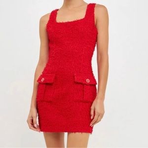 Endless Rose Tweed Sleeveless Red Dress Size Medium